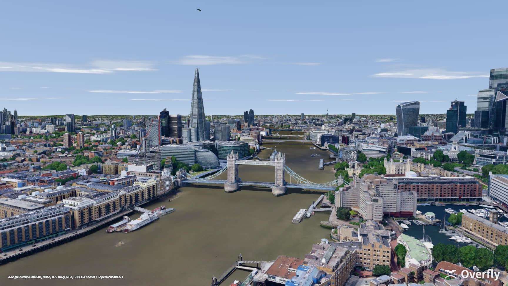 Overfly screenshot: Tower Bridge under a clear sky