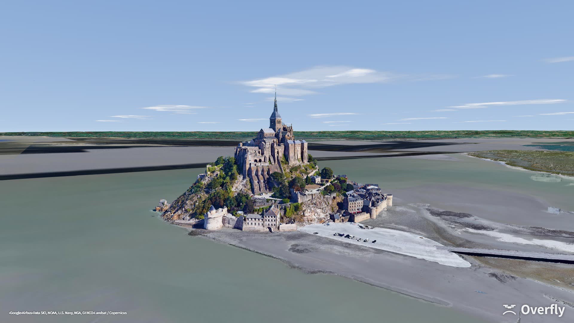 Overfly screenshot: Mont-Saint-Michel at low tide