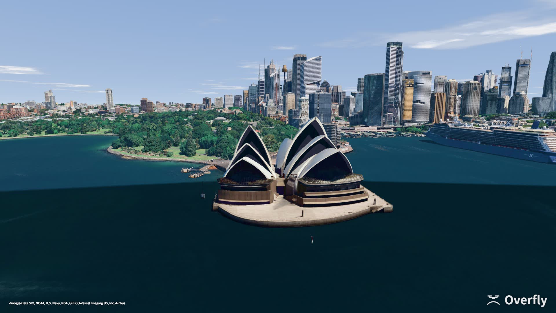 Overfly screenshot: Sydney Opera House from across the harbour