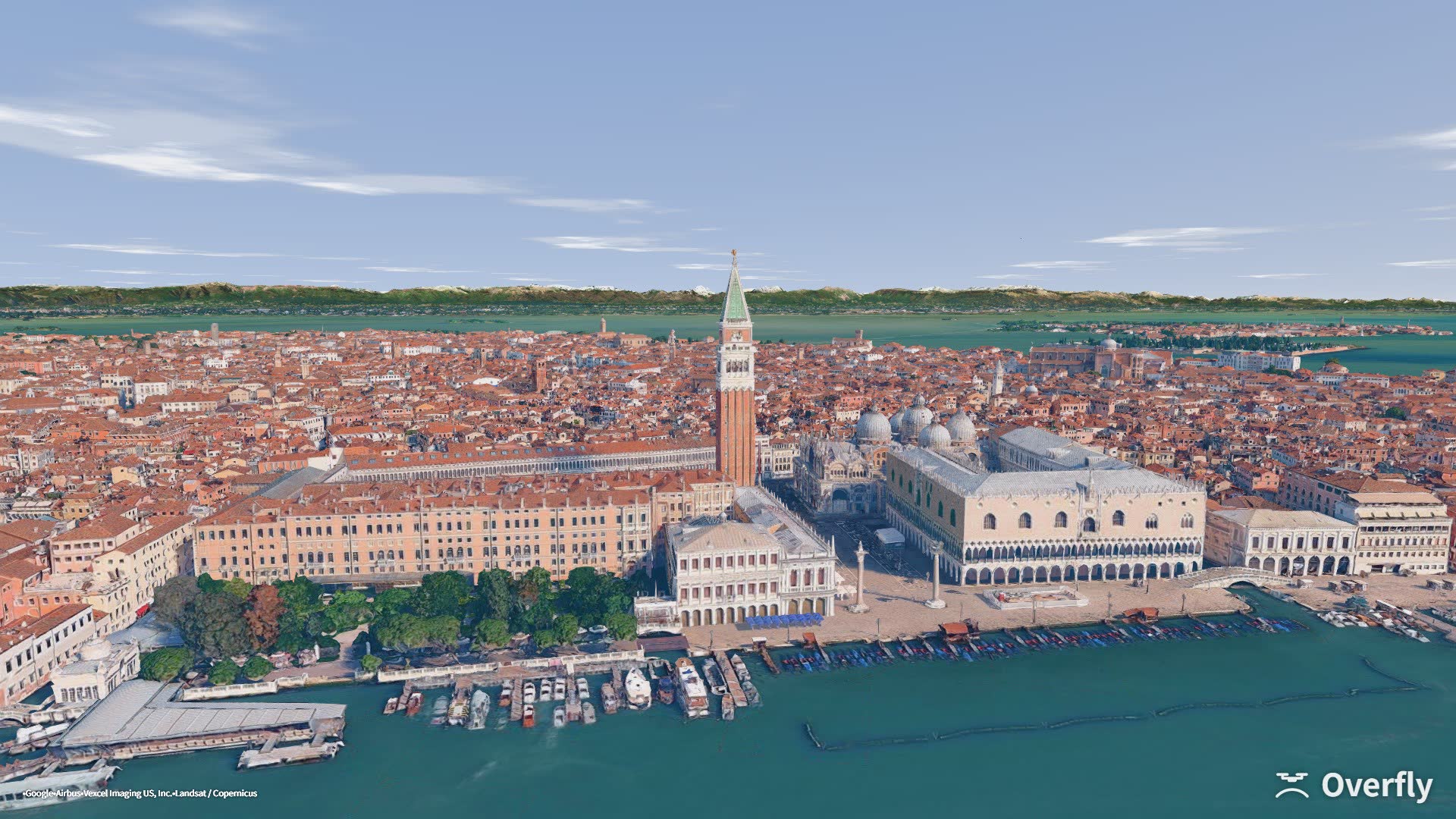 Overfly screenshot: St Mark's Square and the lagoon, Venice